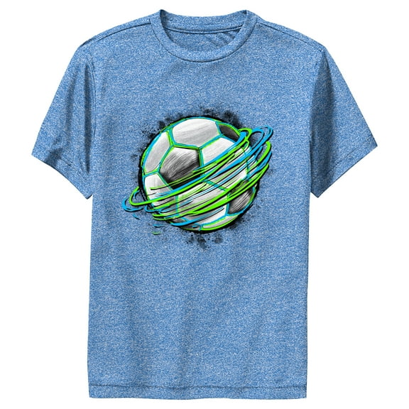 Boy's Lost Gods Soccer Ball Spin Performance Graphic Tee Royal Blue Heather Small