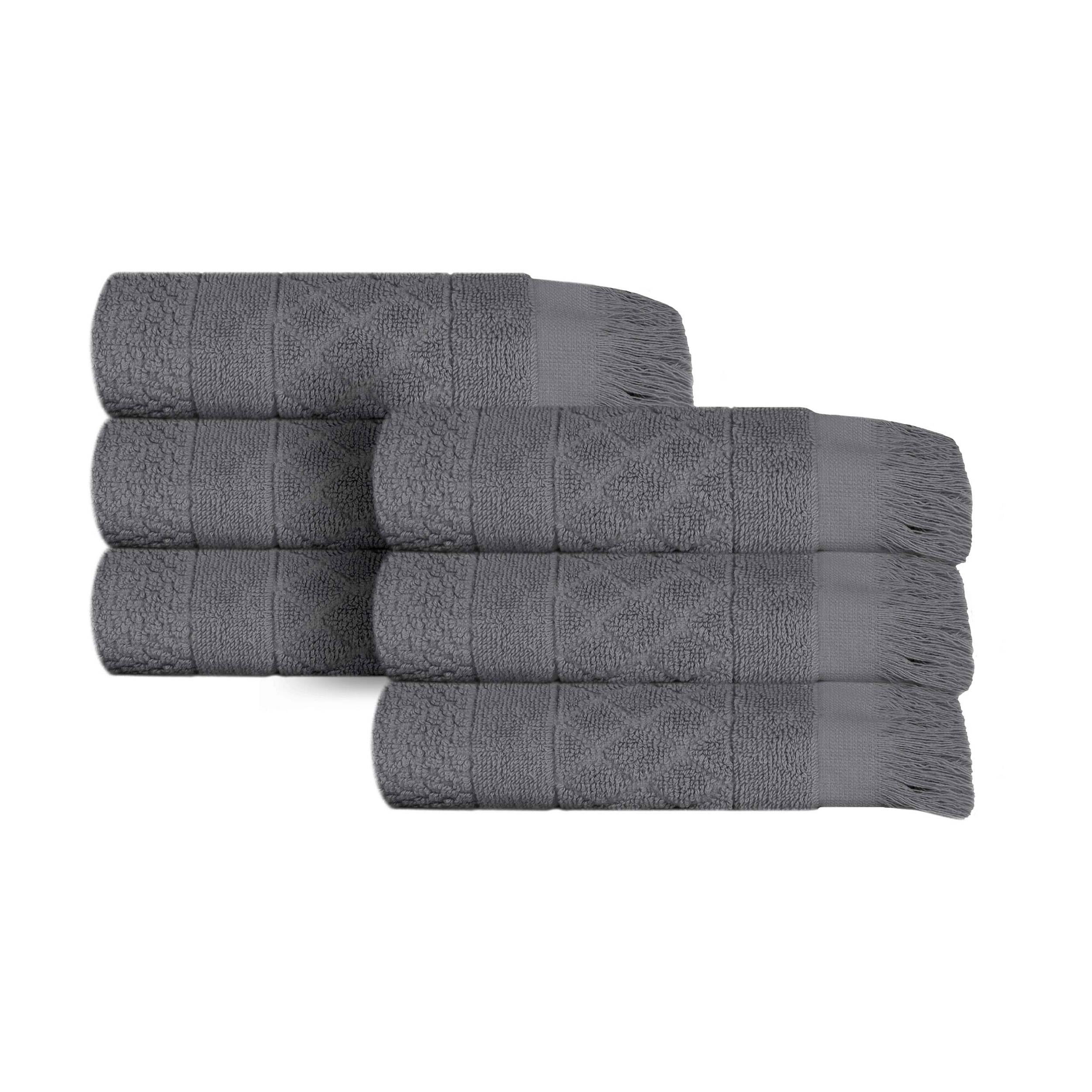 Superior Rolla Cotton Geometric Soft Hand Towel Set of 6, Grey