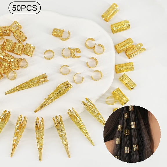 VANIDO 50Pcs Hair Charms AirLight Wear Barely-There Feeling Hair Jewelry for Braids and Protective Styles Dreadlock Beads and Boho Hair Charms