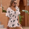 thumbnail image 3 of Pink Background Dark Hearts Pattern Beach Cover Ups Women V Neck Short Sleeve Dress Coverups Beachwear, 3 of 6