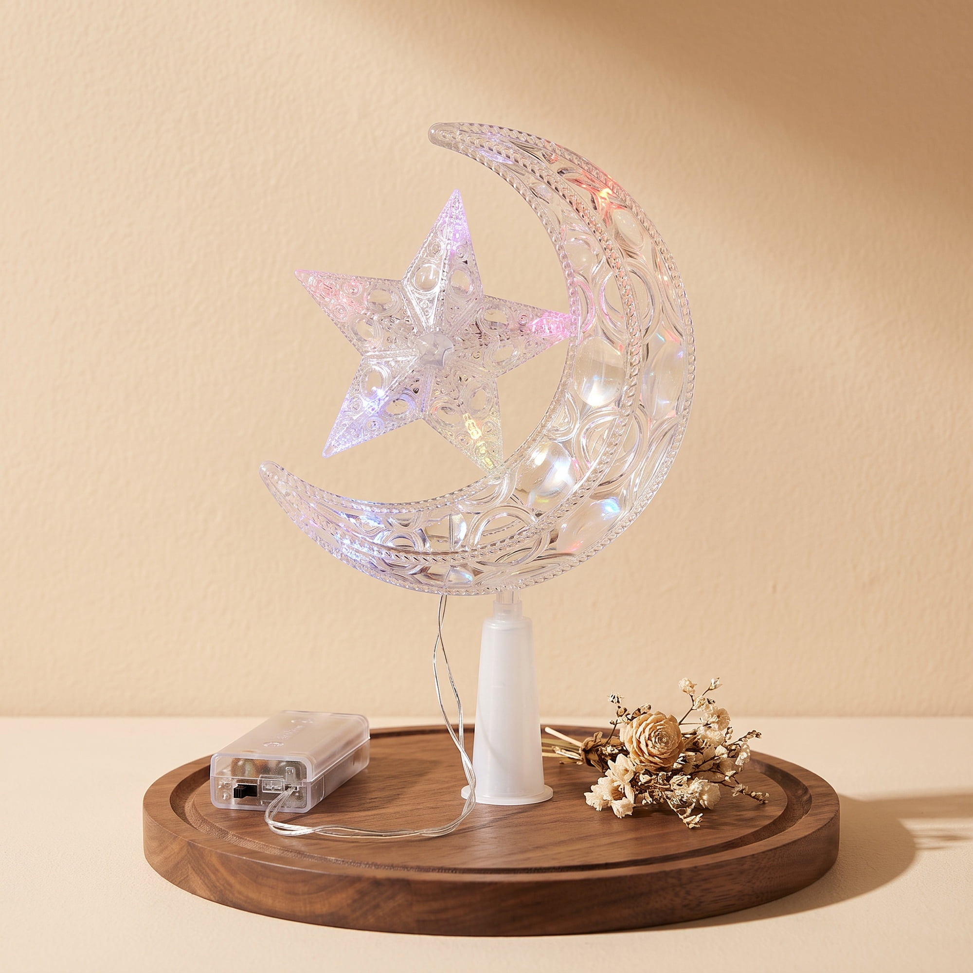 Unique Bargains Tree Finial Battery Operated Spring Mount Moon Multicolor Lights 7.9"