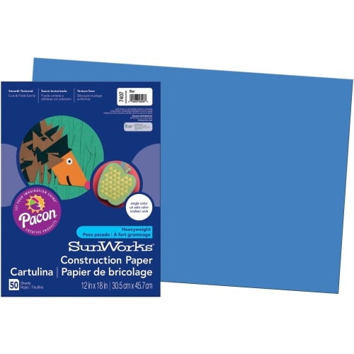 Pacon PAC7407 SunWorks Construction Paper, 12' x 18', Blue, 50 Sheets