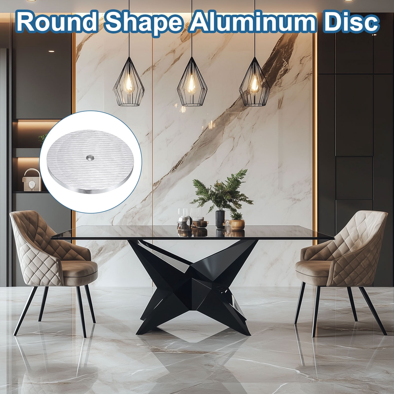 2 Pack Round Shape Aluminum Disc, M10 Thread 100mm Diameter Aluminum Circle Disc Glass Top Adapter, Silver