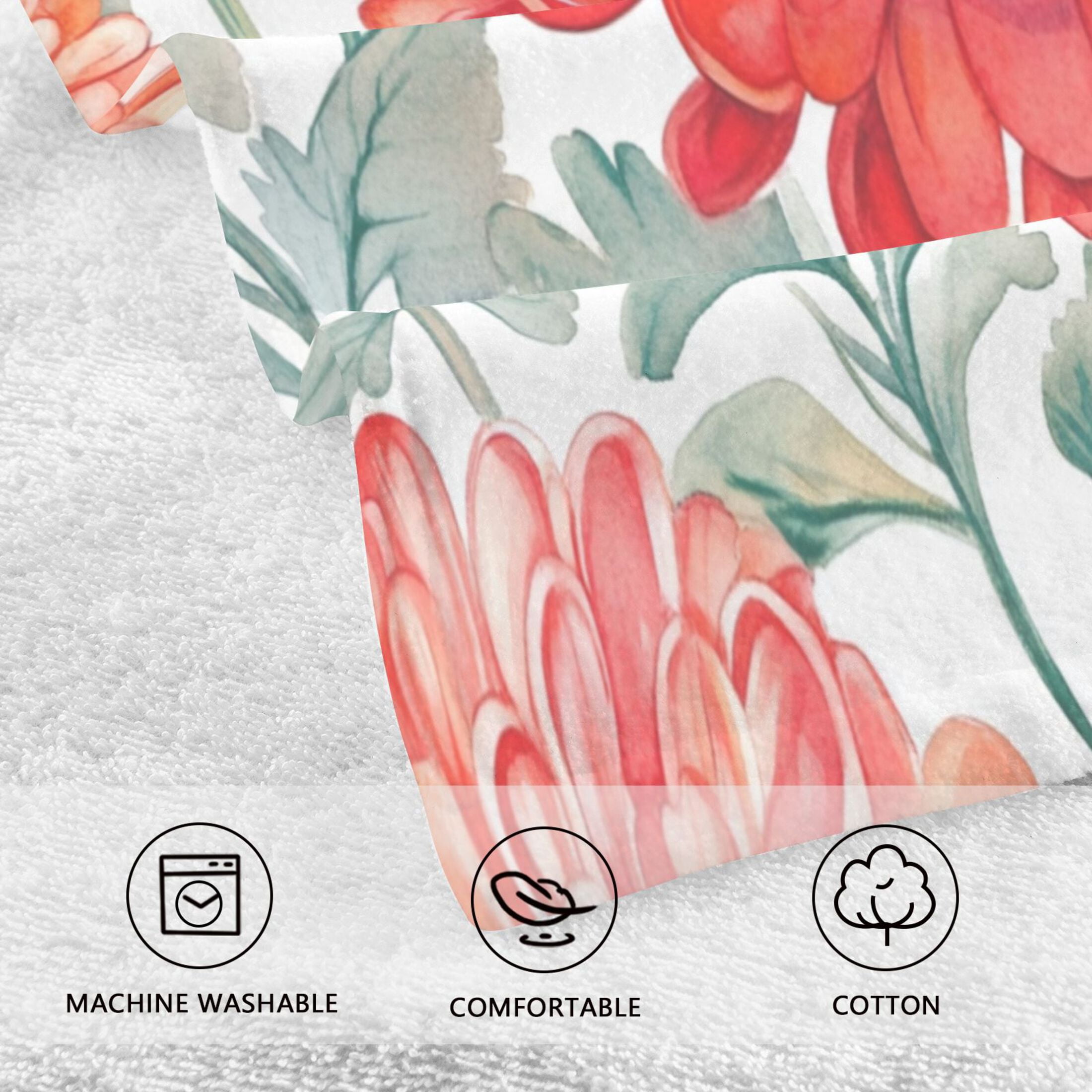 Cotton Towel Two-Piece 16x28 Inch One Sizex2 Face Towel Set Towel Set Cotton Hand Bath Towel Bathroom Beach Chrysanthemums Red