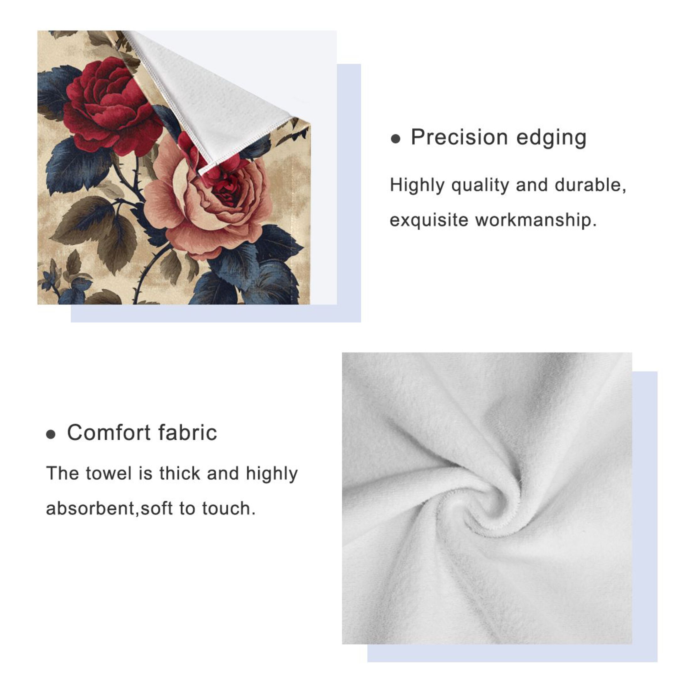 BZSMCE 3piece Bath Towel Sets Hand Bath Towels Fashion Vintage Floral Elegance Printed Towel Sets