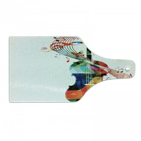 

Cello Cutting Board Abstract Floral Polygonal Design of String Instrument with Music Notes Decorative Tempered Glass Cutting and Serving Board in 3 Sizes by Ambesonne