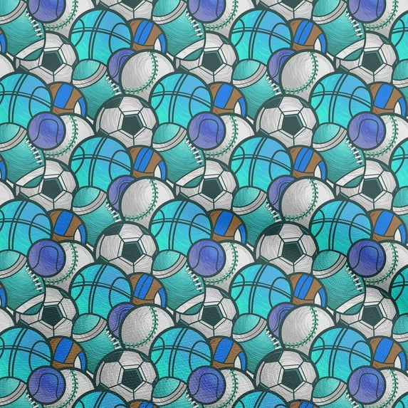 oneOone Cotton Jersey Turquoise Blue Fabric Sports Basket & Football Sewing Fabric By The Yard Printed Diy Clothing Sewing Supplies 58 Inch Wide