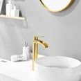thumbnail image 4 of Brushed Gold Tall Bathroom Vessel Sink Faucet, Single Hole Single Handle Waterfall Modern Bathroom Faucet, with Pop Up Drain and Water Supply Line, 4 of 18