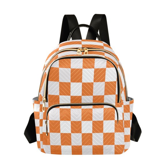 RMDQTR Quilted Backpack Lightweight Casual Daypack with Multi Zipper Pockets for Travel Daily Use Shopping Sports Orange Checkerboard