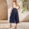 thumbnail image 6 of GILIGEGE Womens Capri Pants Flowy Loose Wide Leg Pant Drawstring Comfy Lounge Pajama Capris Sweatpants Summer Beach Casual Trousers High Waist Adjustable Knot Business Work Casual Pants Navy, 6 of 8