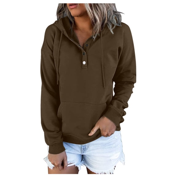 shqvo Women Hoodies Casual Button Down Sweatshirt Drawstring Long Sleeve Pullover Fall Winter Clothes with Pockets