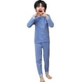thumbnail image 6 of Raenseen Kids Thermal Underwear Set Girls Boys Warm Long Sleeve Undershirt Tops Fleece Leggings Long Blue 160, 6 of 7