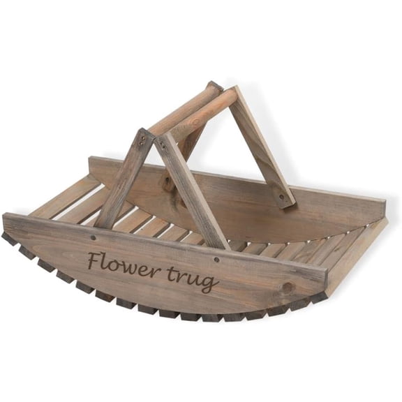 Esschert Design Rustic Wooden Flower Basket Trug Pinewood Gray 20.8 Inch