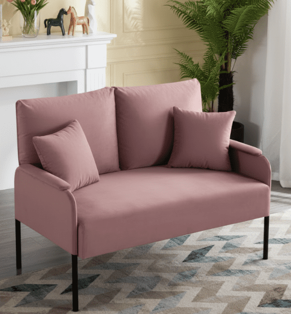 BSHTI Velvet Upholstery Loveseat Couch,2 Seating,Metal Frame,High-density Fam Seat Loveseat,Well in Apartments or Rooms with Limited Space(Pink)