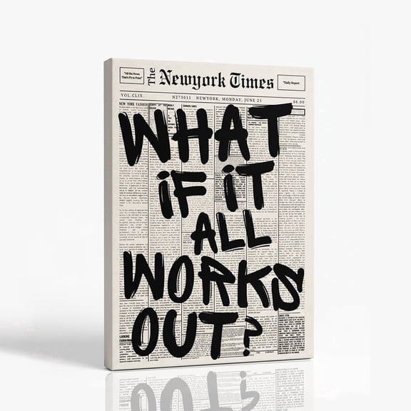 PORMIPONE Motivational Wall Art, 16x24in What If It All Works Out Canvas Print, Newspaper Style Wall Decor for Bedroom Office