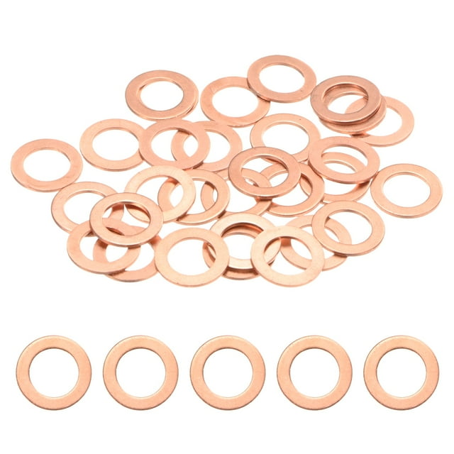 Uxcell Paquete de 30 Arandelas de Cobre, Arandelas de Sellado de Cobre Métricas M10x16x1mm para Tornillos y Tuercas para Automóviles