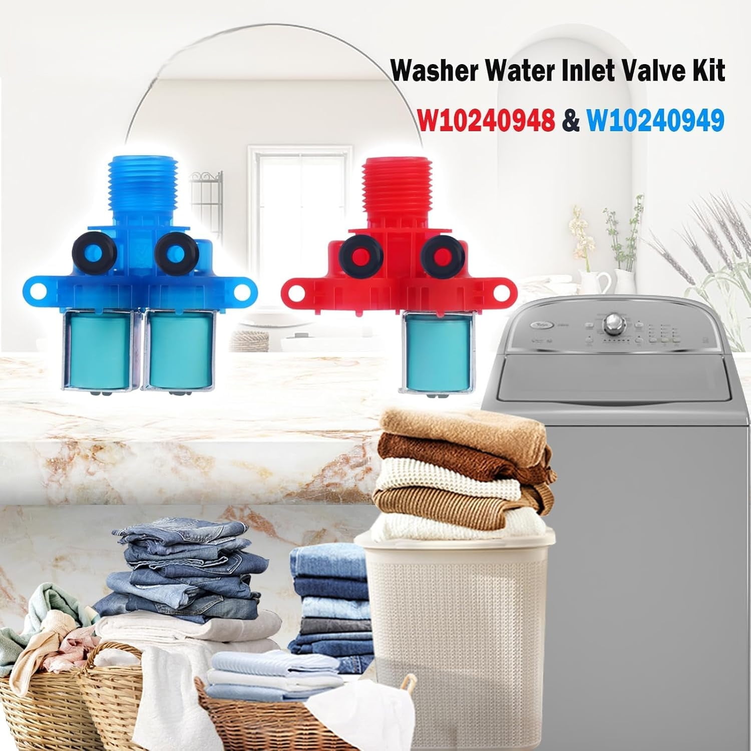 ABCISI MVWX655DW1 W10240948 Washer Hot Water Inlet Valve W10240949 Washer Cold Water Inlet Valve Compatible with May-tag whirl-pool washer Replace AP6327638, ap6285450, W10240949, W11168740