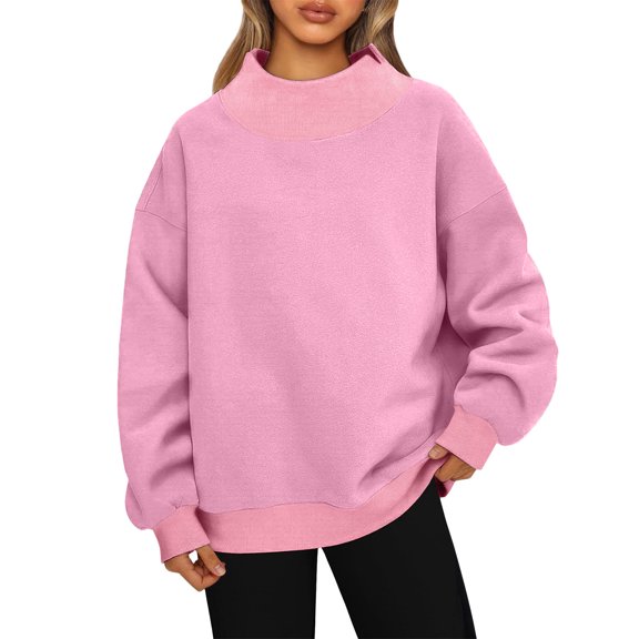 Mock Neck Sweatshirt Women Oversized Pullover Sweatshirts No Hood Plain Long Sleeve Turtleneck Tops Fall Winter Teacher Clothes M