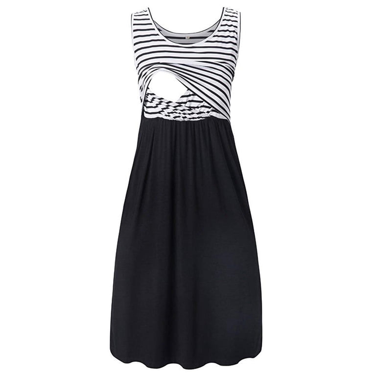 lkfuzj Women's Maternity Nursing Dress Solid Color Short-Sleeved Round Neck  Split Maternity Casual Breastfeeding Dress Summer Fashion Pregnancy ...
