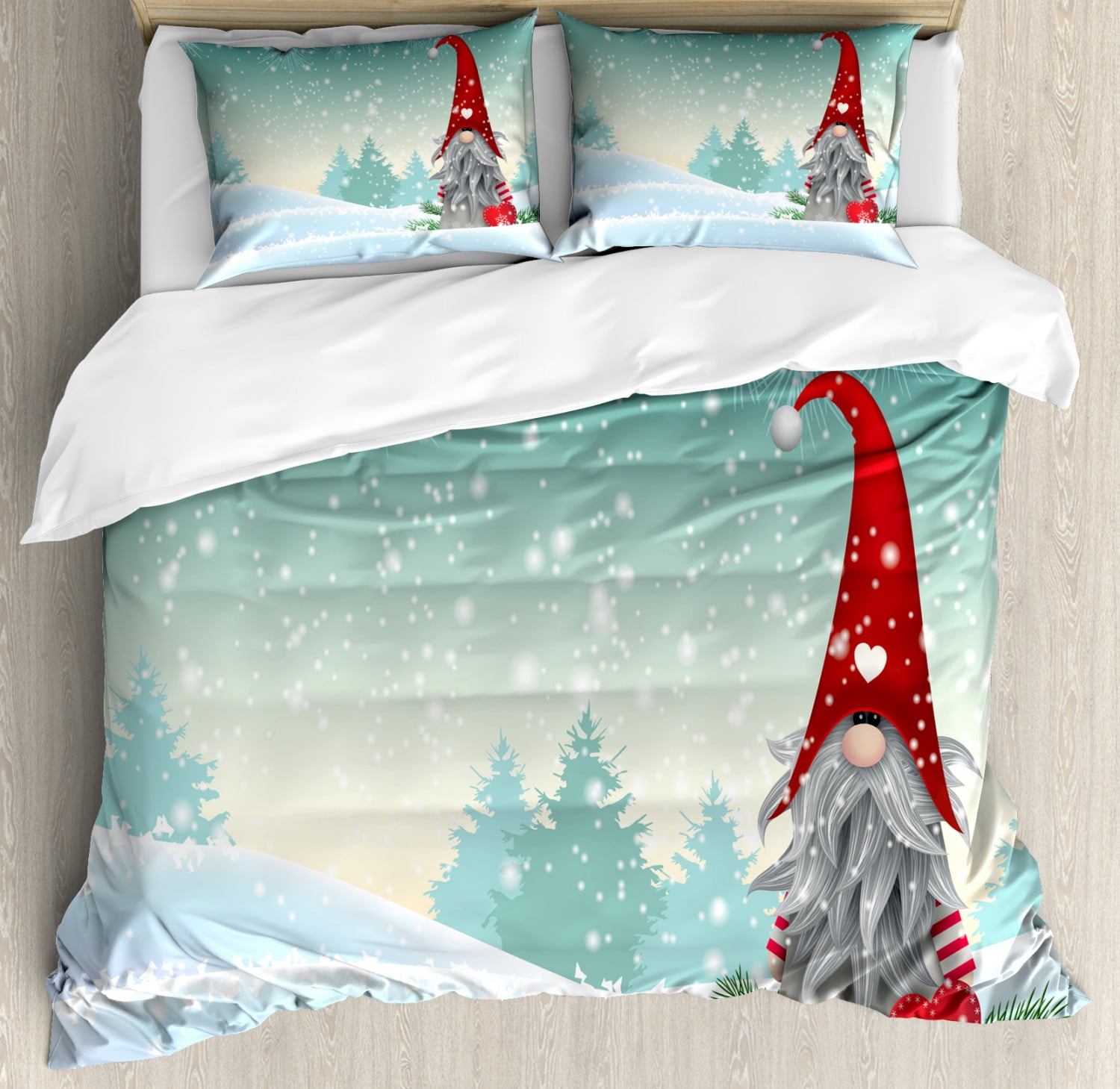 Teddy Bear Fleece Woodland Scene Christmas Tree Duvet Quilt Cover Bedding Set 