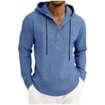 thumbnail image 2 of Yaoyar Men Lightweight Linen Blend Hoodie Shirt Long Sleeve V Neck Button Down Casual Pullover with Adjustable Drawstring, 2 of 9