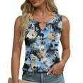 thumbnail image 3 of JTZGDY Tank Tops for Women Cute Summer Floral Print Sleeveless Ruched Pleated Keyhole Cutout Tunic Blouse Trendy Cozy Graphic Cami Shirts Navy S, 3 of 7