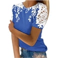 thumbnail image 1 of Camisas de Manga Corta para las Mujeres Impresión Cuello Redondo Suéter Encaje Camisa, Blusa de Verano Casual para las Mujeres, 1 of 4
