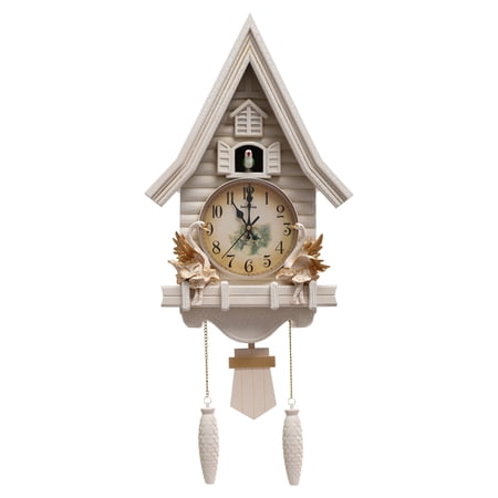 FOGGBET Vintage Wall Mount Cuckoo Wall Clock Chiming Silent Wall Clock, Adjustable Volume, Bird Clock Home Decor Christmas Clock Gifts, 12.8*4.33*27.2in White for Living Room Kitchen Decor