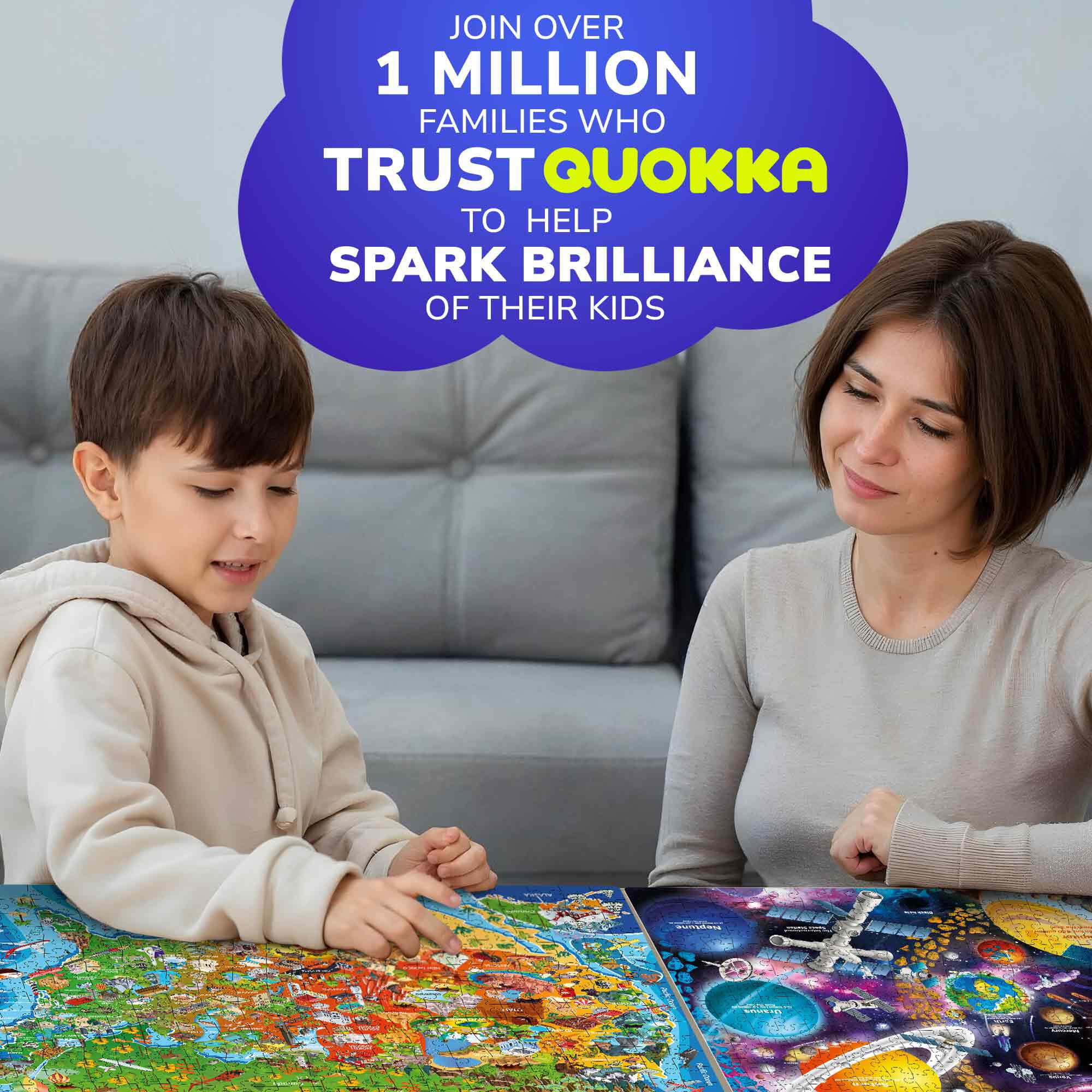 Quokka 300-Piece Child Geography Space USA Map Puzzles - 3X Set Floor Jigsaw Puzzles Large Pieces