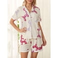thumbnail image 6 of Yunliwuli Women's 2 Piece Pajama Set Short Sleeve Lapel Button Up Tops Pattern Print Shorts Sleepwear Sets, 6 of 10