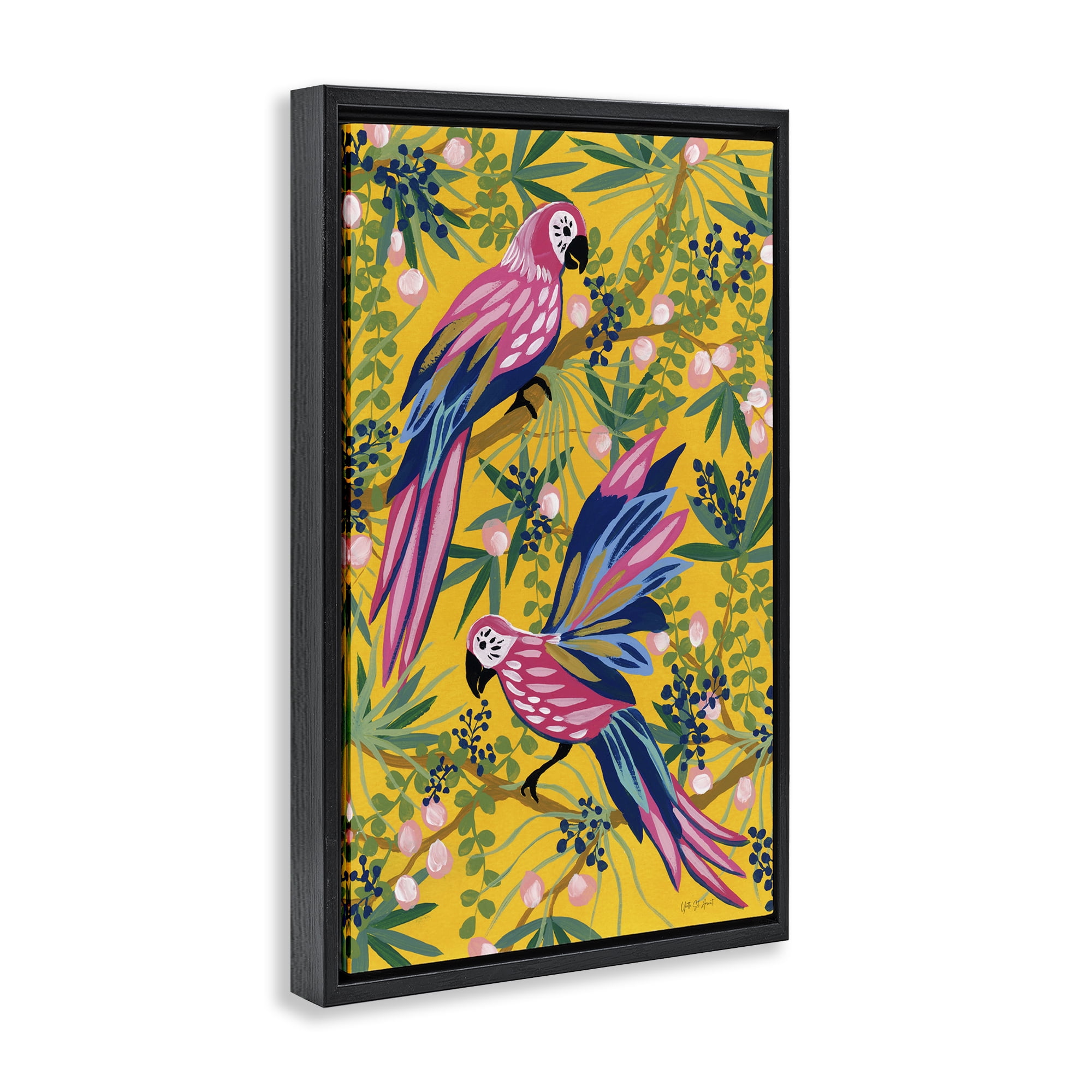 Stupell Industries Maximalist Parrots Pattern Animals & Insects Painting Black Floater Framed Canvas Art Print Wall Art, 21 x 31