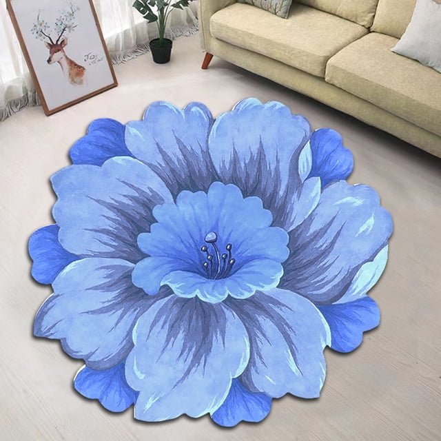 LEFU Lotus Flower Round Carpet Chinese Style Floor Mat Bedside Rug Non-Slip Absorbent Bathroom Kitchen Living Room Entrance Soft Comfortable Crystal Velvet 40x40cm