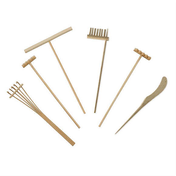 3X Mini Japanese Rake Bamboo Tool Set,Wooden Sand Play Therapy Toy Kit for Spiritual Peace Meditation