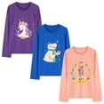 thumbnail image 3 of HILEELANG Little Girls' Long Sleeve Tee Shirt Cotton Crewneck Unicorn Graphic Tops T-Shirts Blue Pink 3 Packs Sets 6Years, 3 of 7