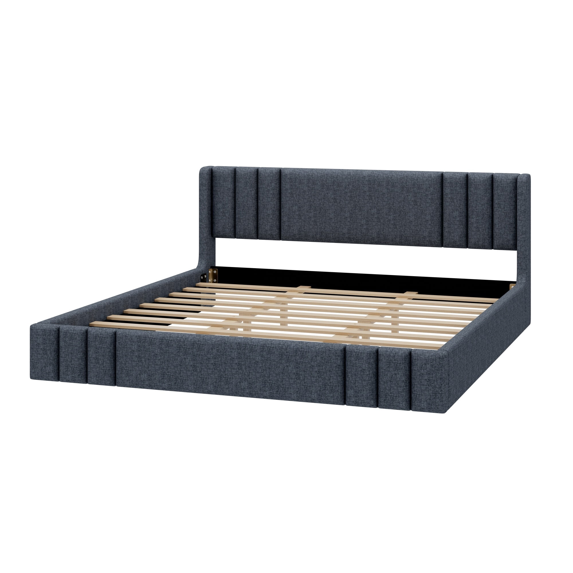 Euroco King Size Upholstery Platform Bed with Headboard, No Box Spring Needed, Gray
