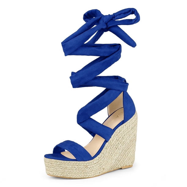 Sandalias Tacones Cuña Cordones Plataforma Tiefblau 25.5cm