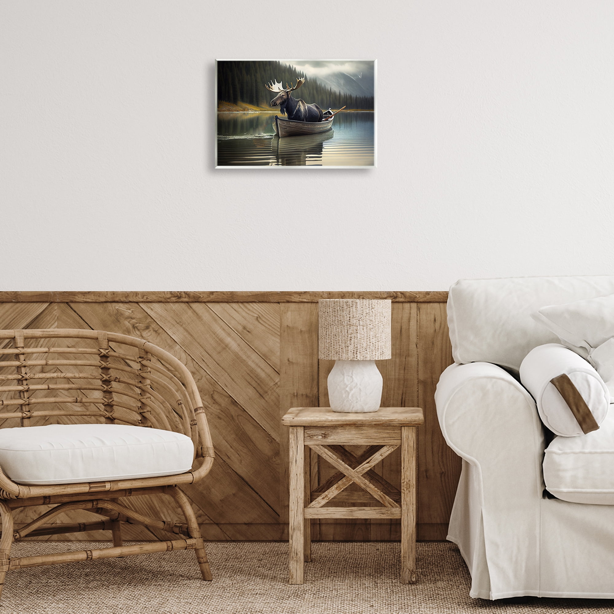 Moose in Canoe Tranquility Wall Plaque Art, design by Sasha