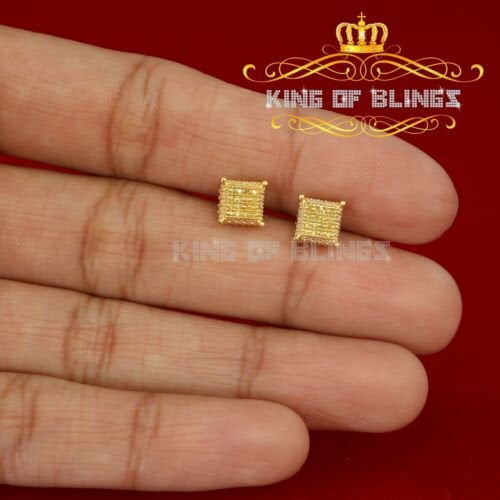 King of Bling's 0.05ct Diamond 925 Sterling Silver Yellow Stud Women / Men Square Stud Earrings