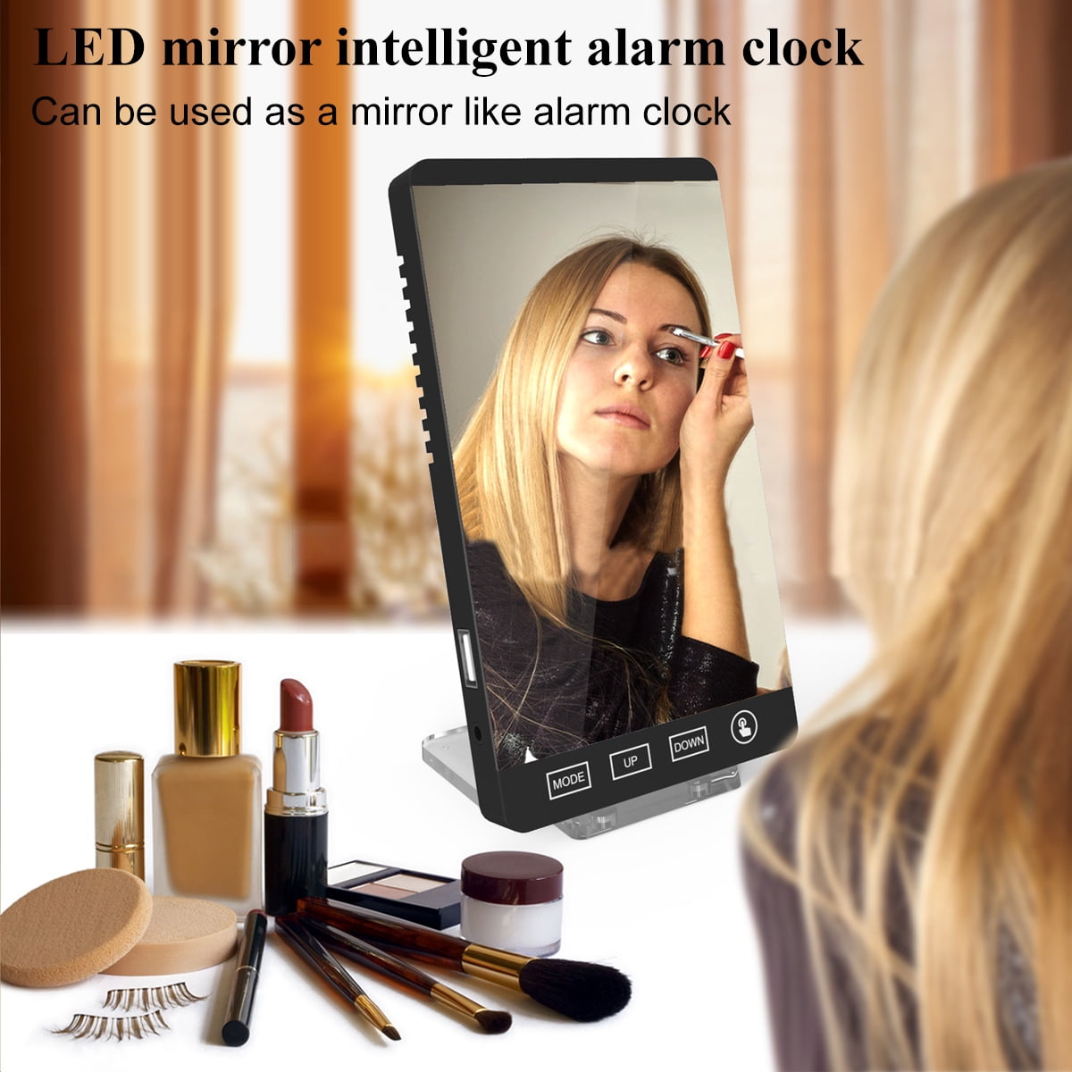 Led Digital Alarm Clock, 6 Inch Digital LED Alarm Clock Touch Control Snooze Display Time Night Led Table Desk Output USB Charger Port Alarm Mirror Clock