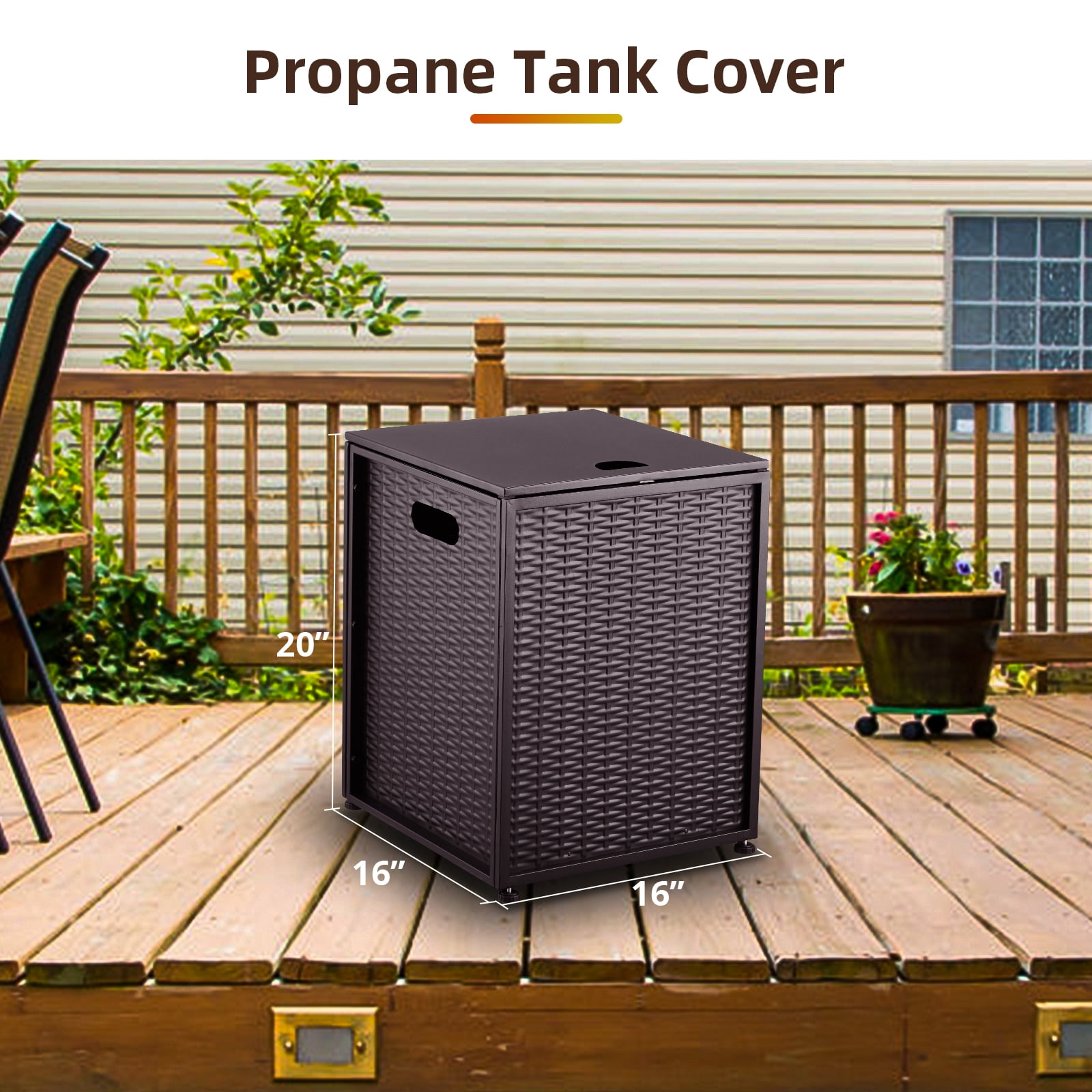 16'' Rattan Propane Tank Cover Hideaway Side Table 20 lbs Propane Gas Holder for Gas Fire Pit, Grill, Griddle & Stoves, Bronze