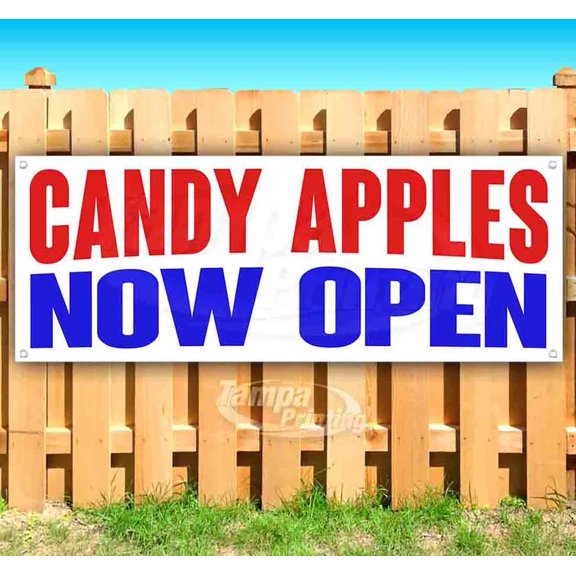 Candy Apples Now Open 13 oz Vinyl Banner With Metal Grommets
