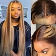thumbnail image 3 of Highlight Lace Front Straight Human Hair Wig For Black Women 26 Inch, Lace Frontal Wig Pre Plucked With Baby Hair 150% Density, 3 of 5