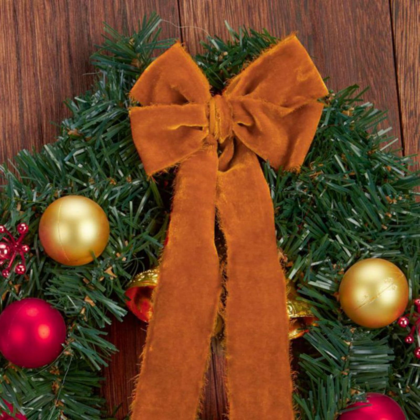 4PCS Christmas Velvet Ribbon Bows Large Fringe Holiday Tree Topper Vintage Raw Edge Bows for Christmas Tree,Stocking,Ornament,Rustic Crafts Bows for Xmas,Home Decor