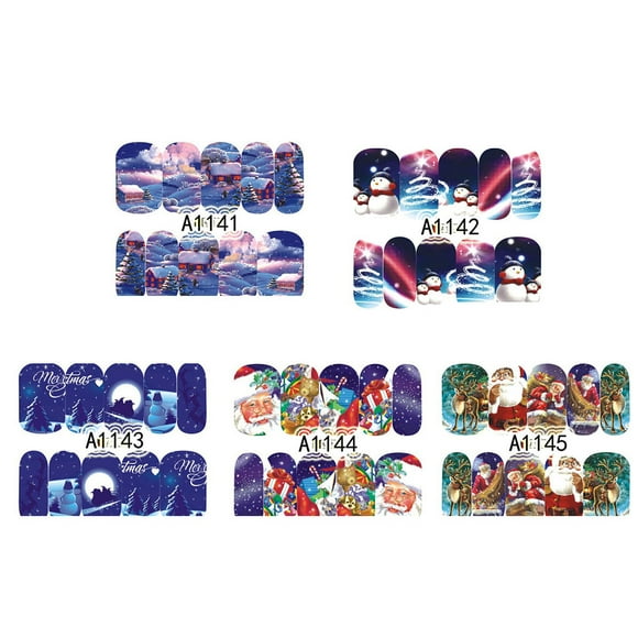 5PCS Cute Christmas Nail Art Christmas nail sticker Nail Aticker New Year Slider Tattoo Water Decal Full Wraps Designs Decals