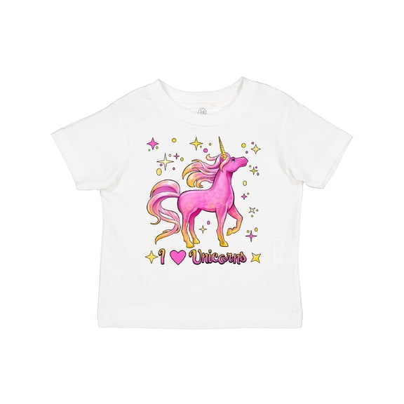 Inktastic I Love Unicorns- Pink and Yellow Boys or Girls Toddler T-Shirt