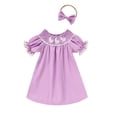 thumbnail image 5 of ZEHJUHAN Toddler Girls' Solid Color Dress Ruffle Short Sleeve Bunny Embroidery Dress with Headband Bow Purple，9-12M, 5 of 9