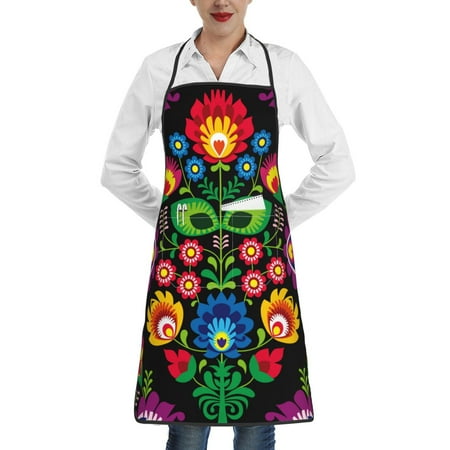 

Gaeub Traditional Floral Polish Kitchen Cooking Aprons Adjustable Bib Apron Waterdrop and Oil Resistant Kitchen Chef Apron for Women Men