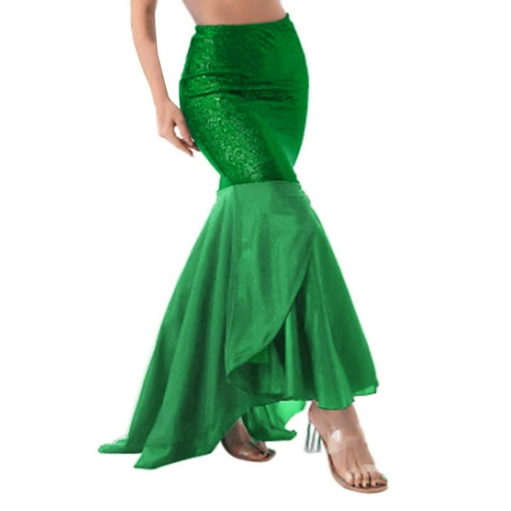 WENWU Women's Green Fishtail Skirt with Zipper Elegant Commuting A Line Skirt with Net Design plus Size Jean Skirt Rave Skirt