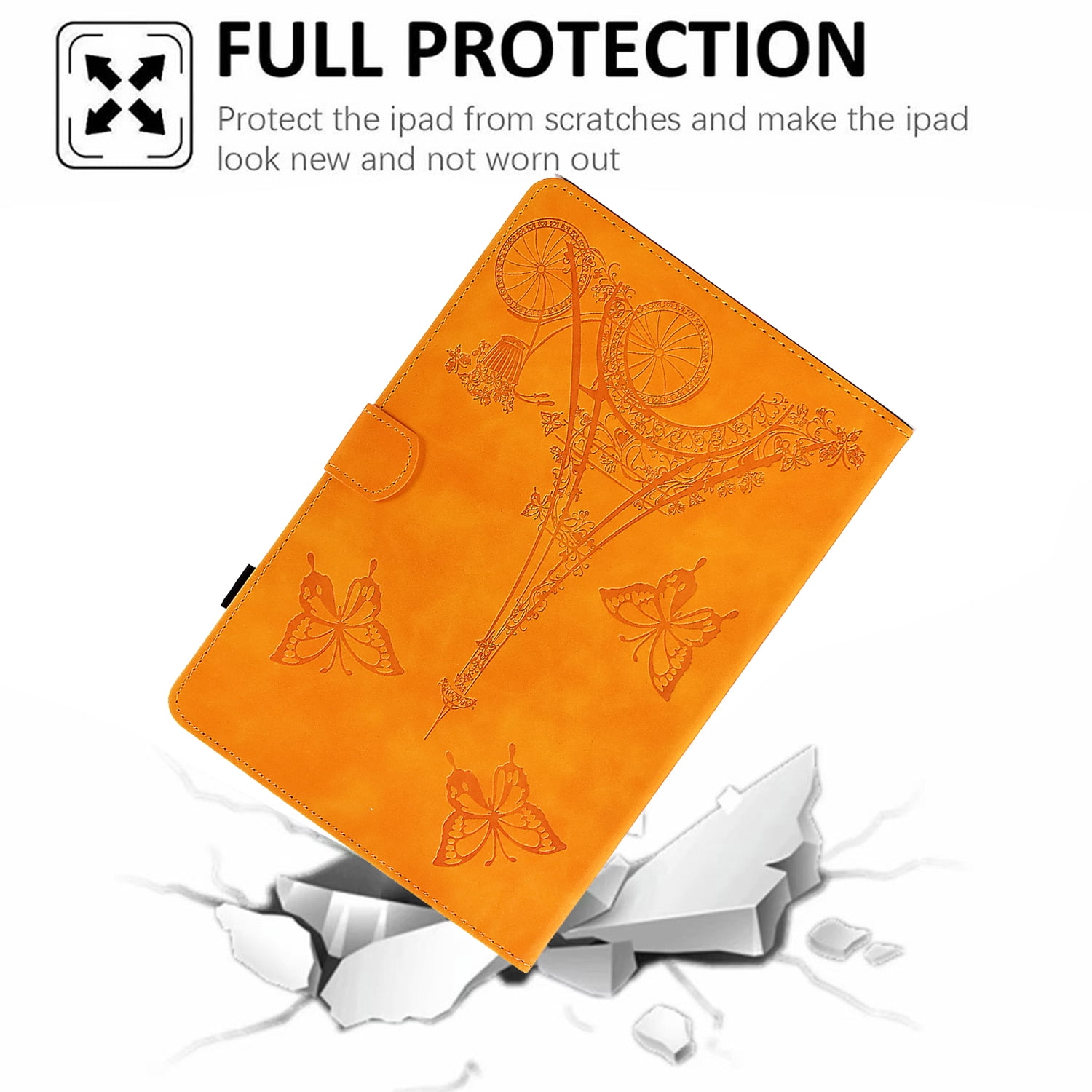 Allytechgroup iPad Pro 11 2024 M4 Case Cover, Eiffel Tower Butterfly Embossed Stylish Bumper Auto Sleep Wake Protective Kickstand Slim Fit Pencil Holder Case for Apple iPad 11 Inch Pro 2024, Khaki