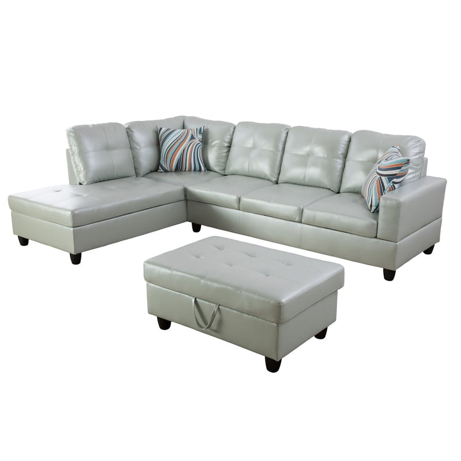 Irene Inevent 3-Piece Leather Sofa Set, Semi PU Synthetic Leather Couch Living Room Sofa Set for Bedroom, Apartment, Office, Silver Green